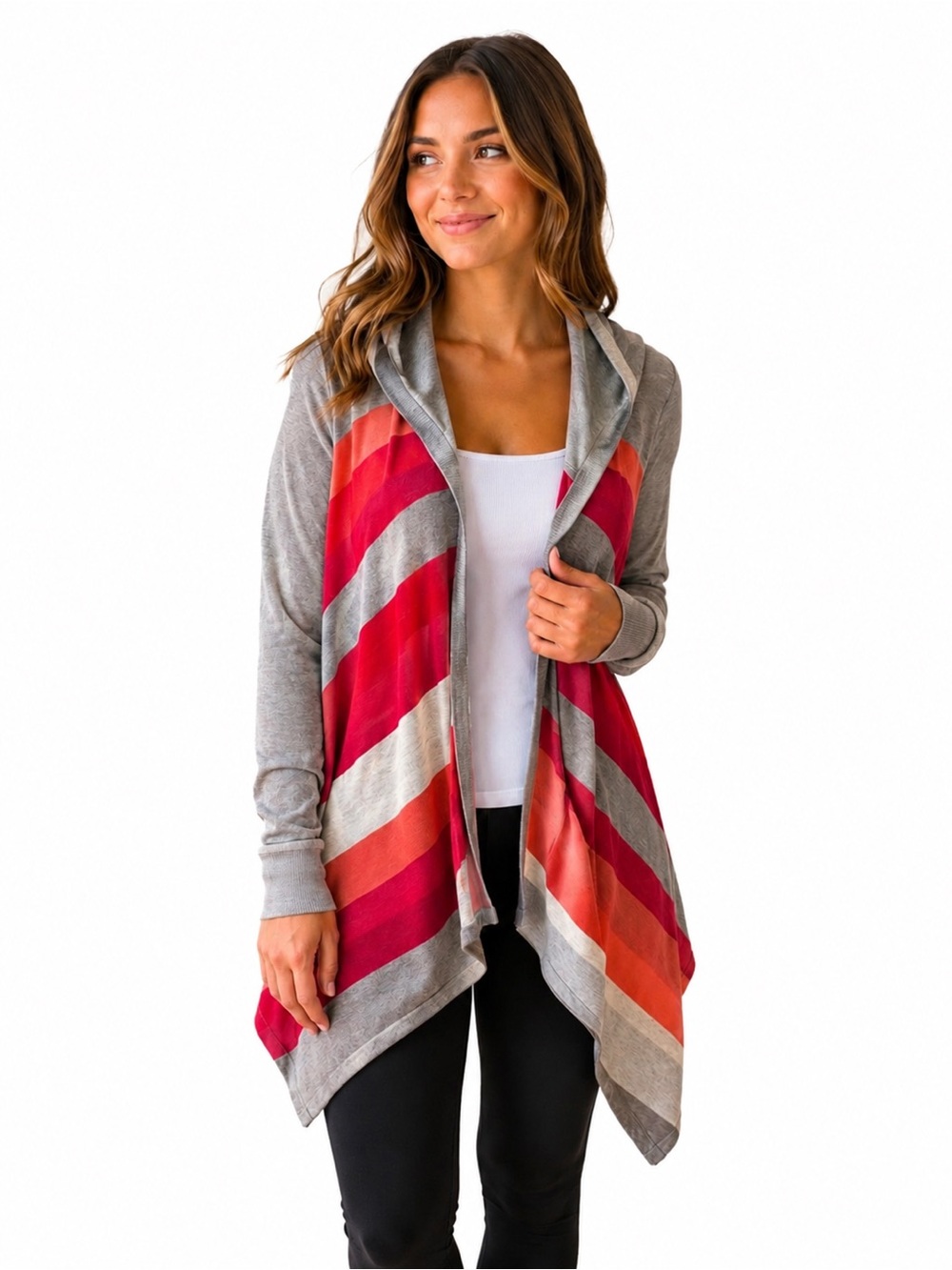 John + Jenn Women’s Small Striped Hooded Wrap Cardigan NWT- Small